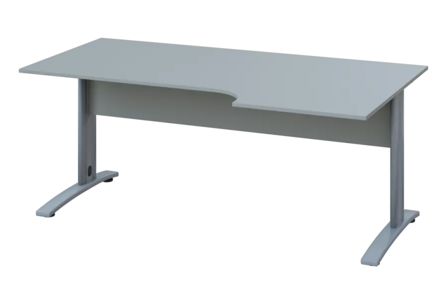 ERK 28 - 186 stůl kancelářský, rohový, pravý, kovová podnož stříbrná, deska 25 mm, široký 1800 mm, šedá